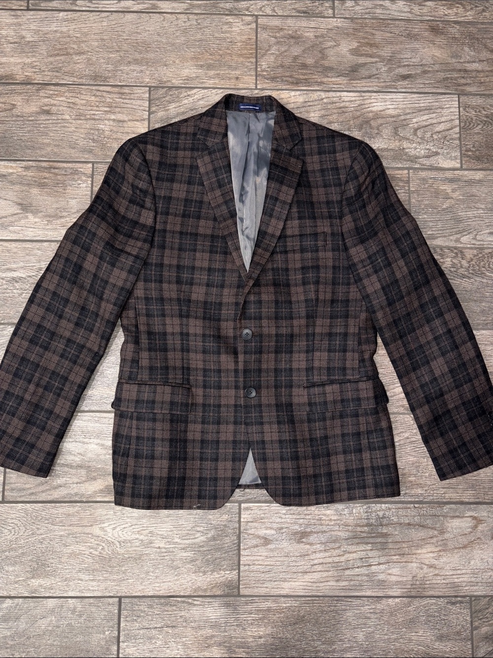 Stafford Signature Blazer Mens 40S Brown Plaid Wool Slim Fit Sport Coat Jacket